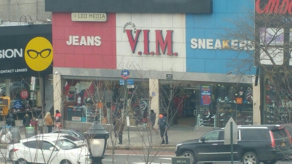 The V.I.M. jeans and sneakers storefront on Fordham Road in the Bronx.